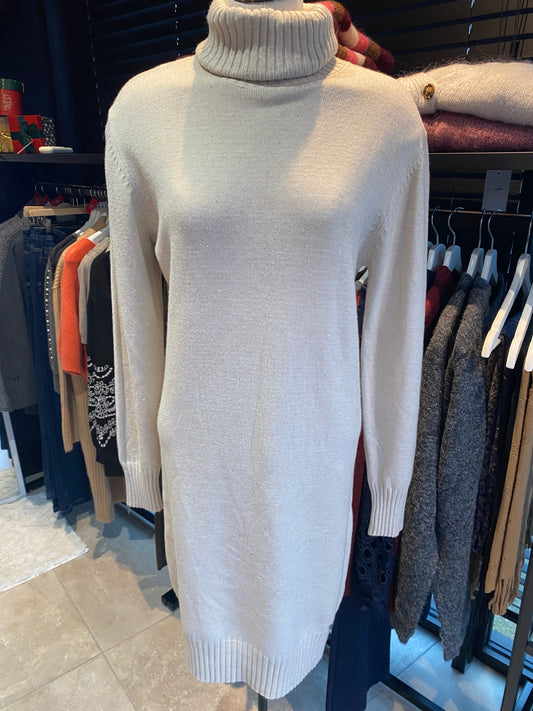 Gebreide jurk - beige met glitters