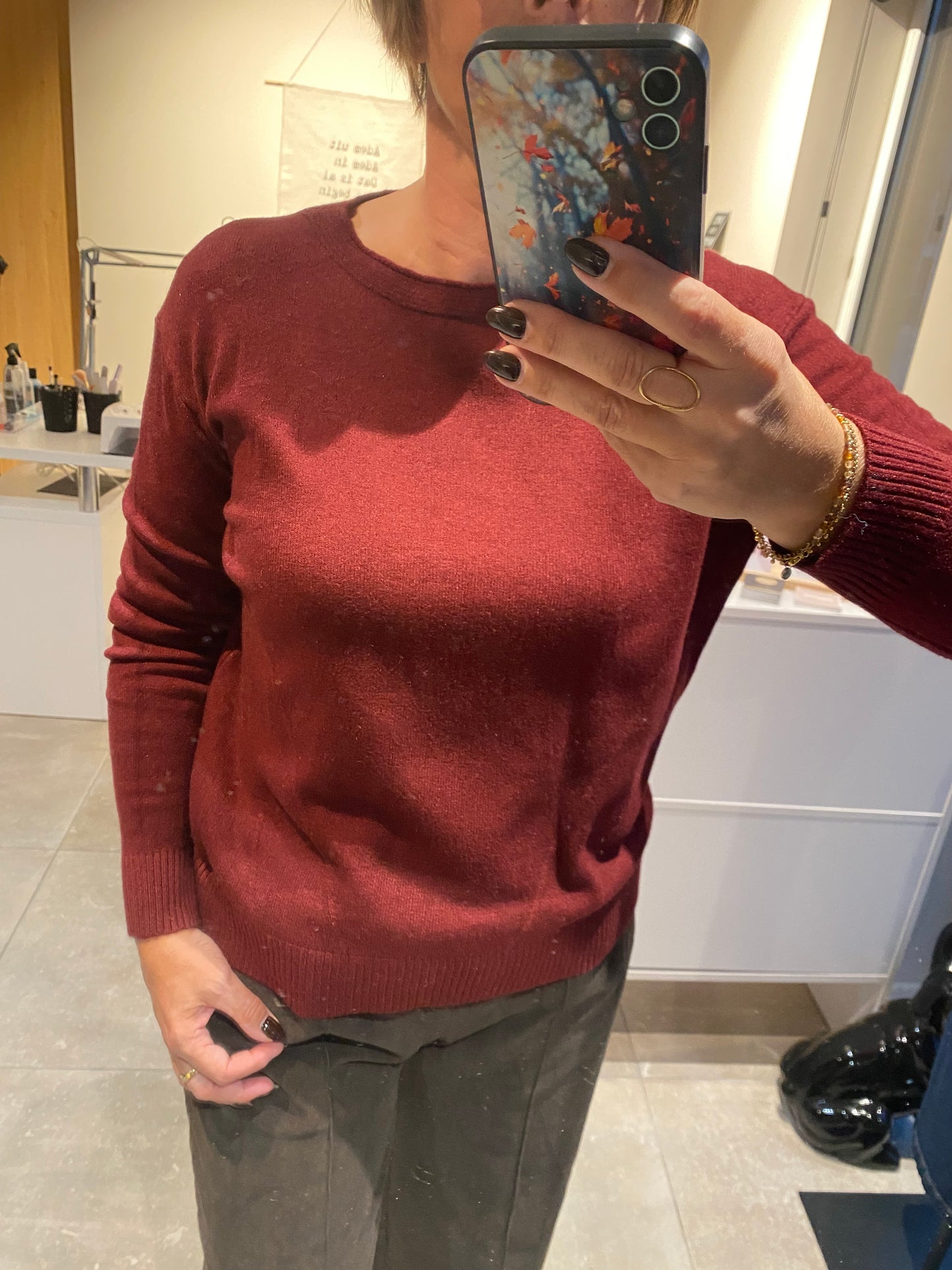 Trui met wijde hals - basic - bordeaux