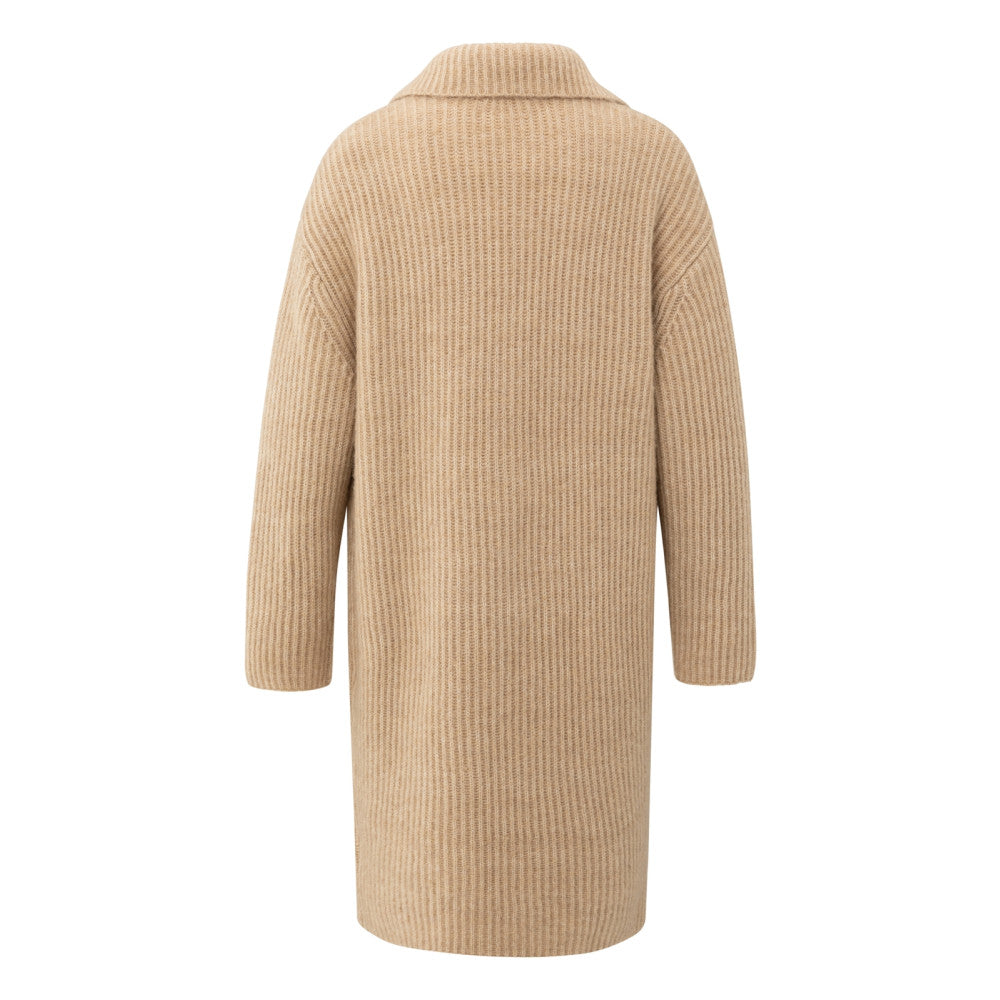 Yaya - Lang grofgebreid vest met kraag en steekzakken