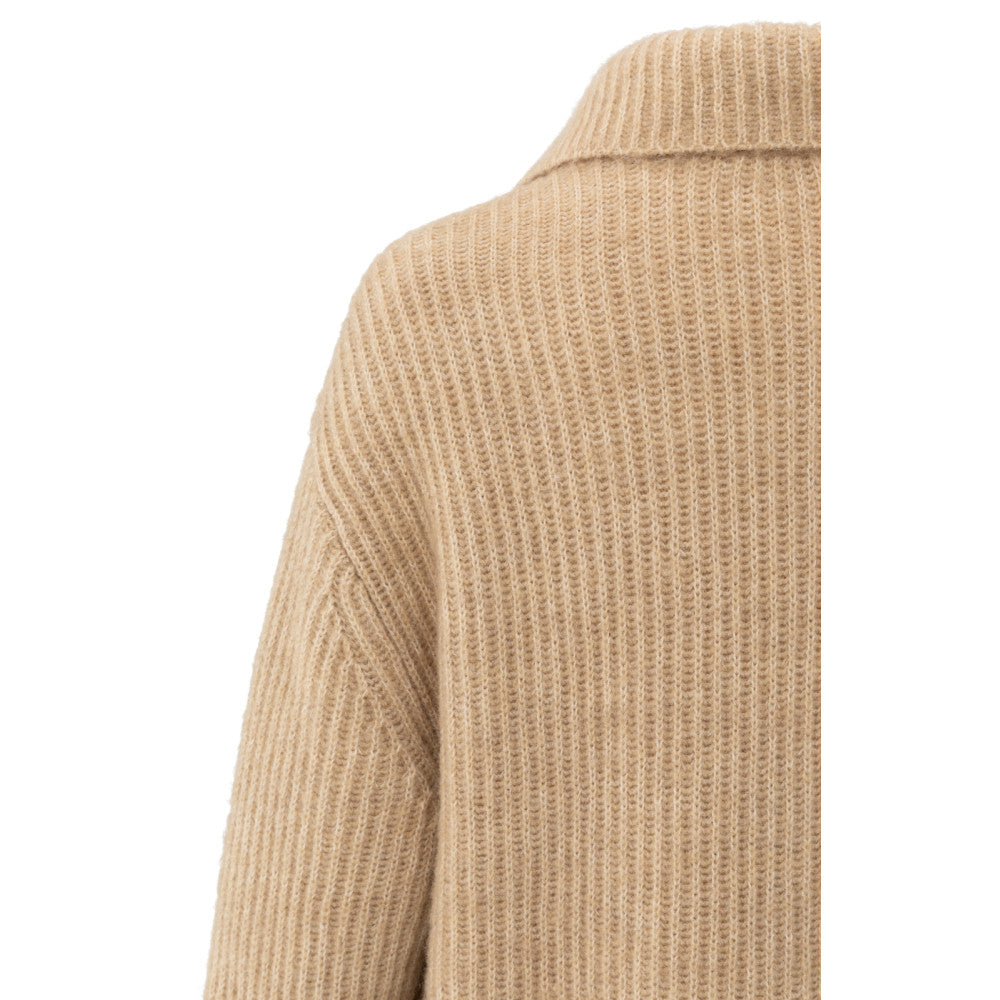 Yaya - Lang grofgebreid vest met kraag en steekzakken