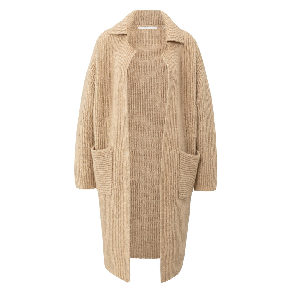 Yaya - Lang grofgebreid vest met kraag en steekzakken