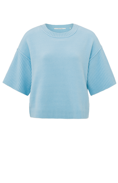 Sweater met boothals en wijde, halflange mouwen - cerulean blue