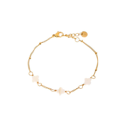 Label Kiki - white clover bracelet gold